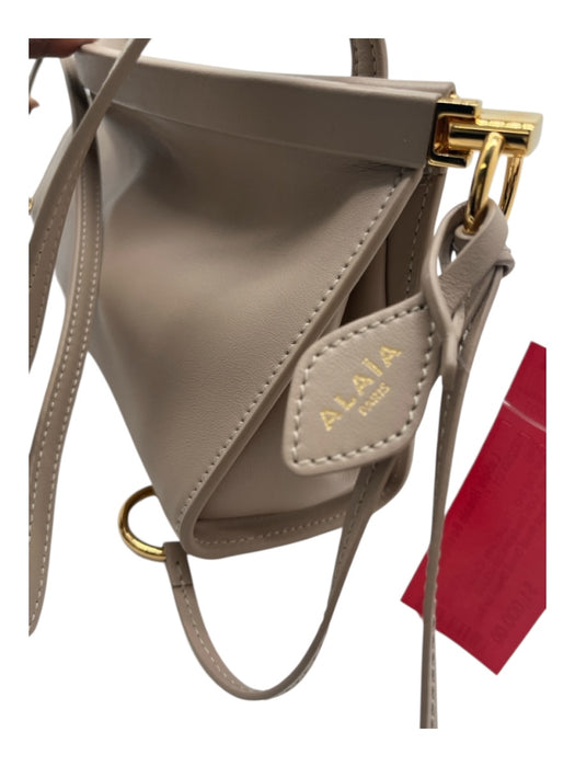 Alaia Taupe Gray Calfskin Leather Gold hardware Structured Crossbody Strap Bag Taupe Gray / Small