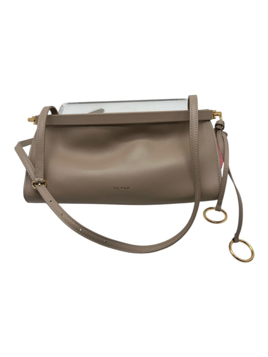 Alaia Taupe Gray Calfskin Leather Gold hardware Structured Crossbody Strap Bag Taupe Gray / Small