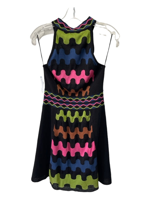 Missoni Size Est S Black, Blue, Pink, Green Knit Abstract Geometric Halter Dress Black, Blue, Pink, Green / Est S