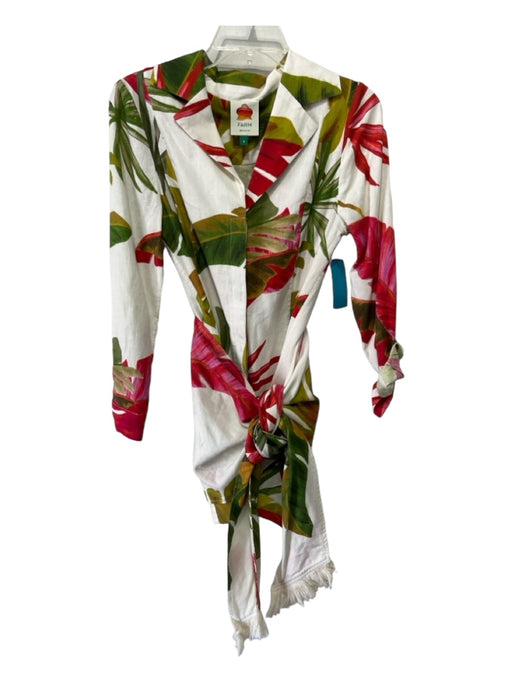 Farm Rio Size S Cream, Red, Green Linen Blend Collar tropical floral Mini Dress Cream, Red, Green / S