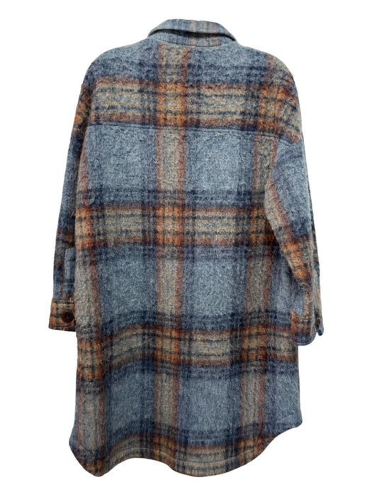 Zara Size XS Blue & Brown Acrylic Button Down Plaid Knee Length Coat Blue & Brown / XS