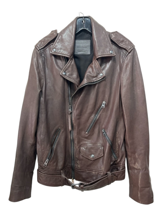 ALLSAINTS Size XS Dark Brown Leather Zip Moto Jacket Dark Brown / XS