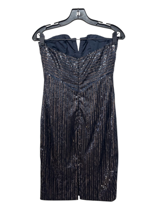 RENE RUIZ Size XS Navy Blue & Beige Sequin Stripes Strapless Knee Length Dress Navy Blue & Beige / XS