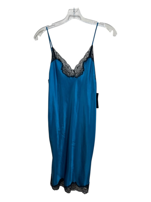 Neiman Marcus Size S Blue & Black Silk Lace Trim Spaghetti Strap Lingerie Dress Blue & Black / S