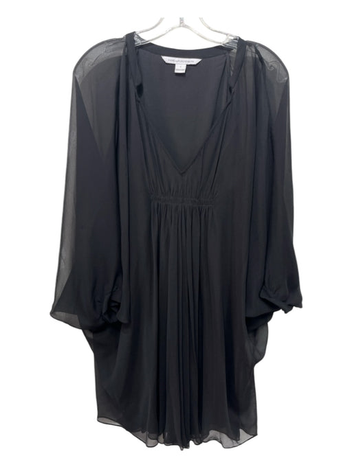 Diane Von Furstenberg Size 2 Black Silk Draped Front Gather Sheer Dress Black / 2