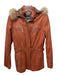 Adler Size S Burnt Orange Leather Zip Up Hood Faux Fur Hood Elastic Waist Coat Burnt Orange / S