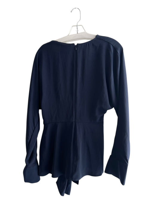 Acler Size 6 Navy Polyester V Neck Long Sleeve Peplum Twist Front Top Navy / 6