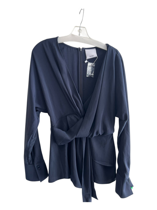 Acler Size 6 Navy Polyester V Neck Long Sleeve Peplum Twist Front Top Navy / 6