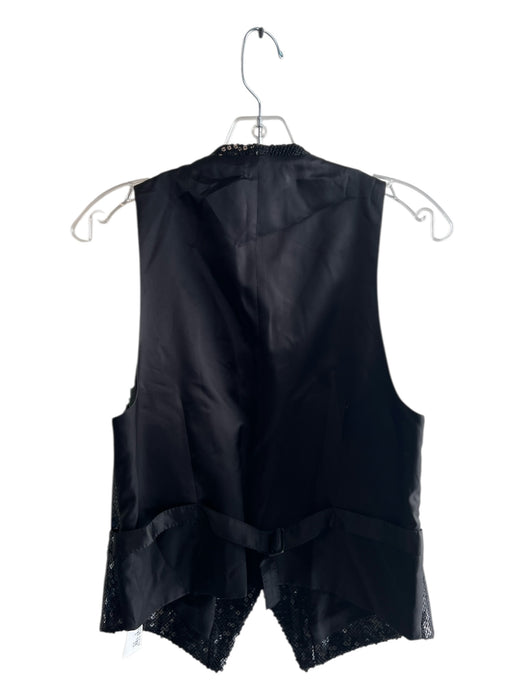 Celine Size 6 Black Polyester Sequin Front Button Closure V Neck Vest Black / 6