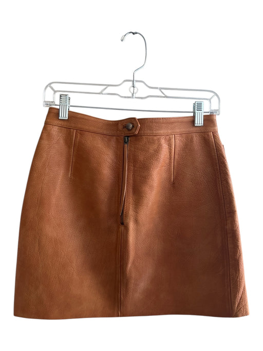 Aje. Size 10 Light Brown Leather Back Zip Button Detail Front Pocket Mini Skirt Light Brown / 10