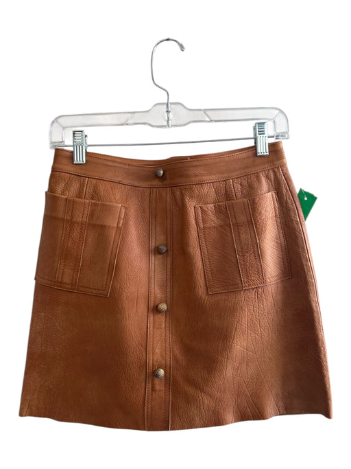 Aje. Size 10 Light Brown Leather Back Zip Button Detail Front Pocket Mini Skirt Light Brown / 10