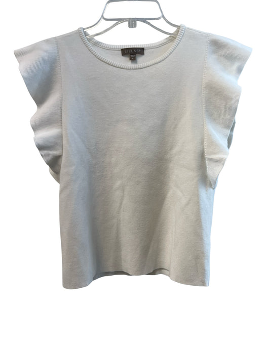 Lilla P Size Medium White Viscose Round Neck Sleeveless Ruffle Detail Top White / Medium