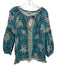 Johnny Was Size S Blue Green & Multi Cotton Long Sleeve Plaid Tassels Top Blue Green & Multi / S