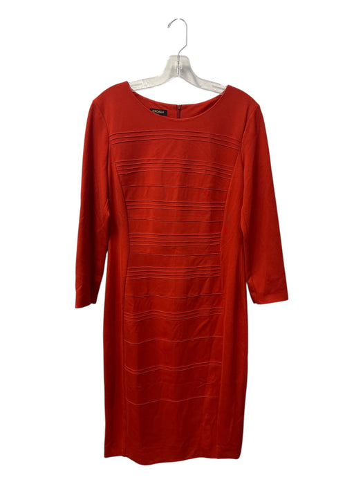 Escada Size 40 Orange Red Viscose Blend Round Neck Back Zip Long Sleeve Dress Orange Red / 40