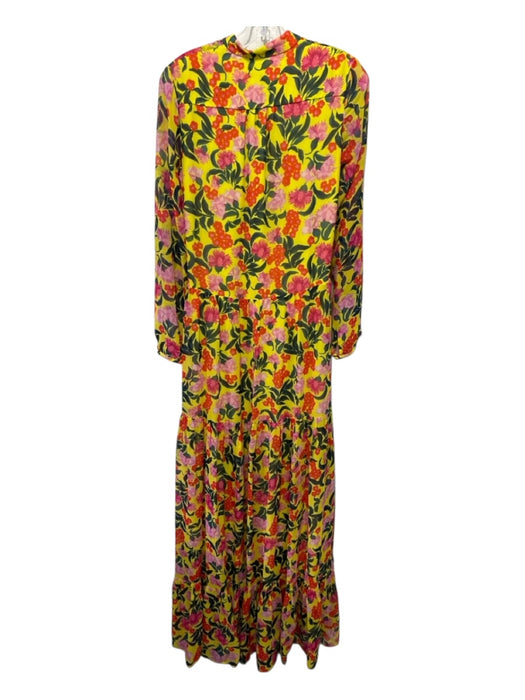 Saloni Size 4 Yellow, Orange, Pink Silk Chiffon Overlay Floral Maxi Dress Yellow, Orange, Pink / 4
