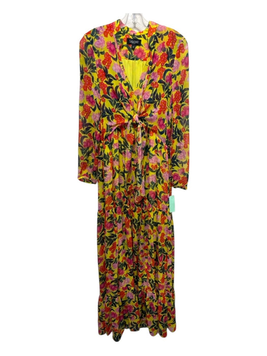 Saloni Size 4 Yellow, Orange, Pink Silk Chiffon Overlay Floral Maxi Dress Yellow, Orange, Pink / 4