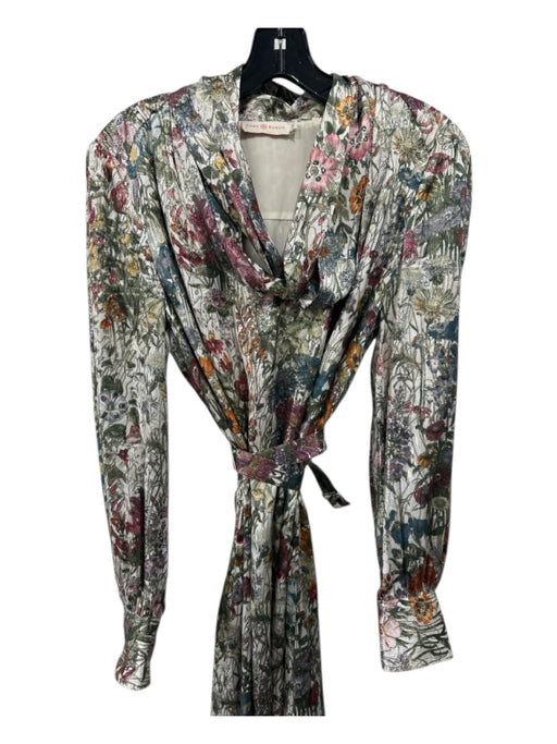 Tory Burch Size 8 white, orange, multi Silk 3/4 Sleeve Floral Midi Dress white, orange, multi / 8