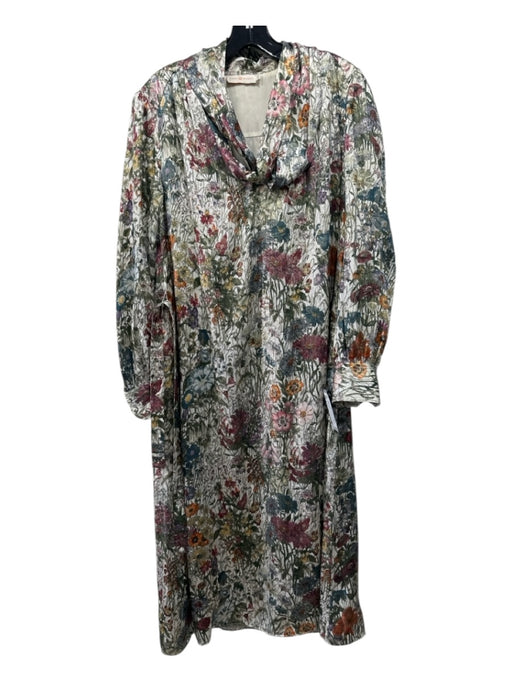 Tory Burch Size 8 white, orange, multi Silk 3/4 Sleeve Floral Midi Dress white, orange, multi / 8