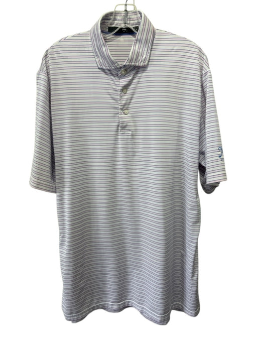 RLX Size L White & Pink Synthetic Striped Polo Athleisure Men's Short Sleeve White & Pink / L