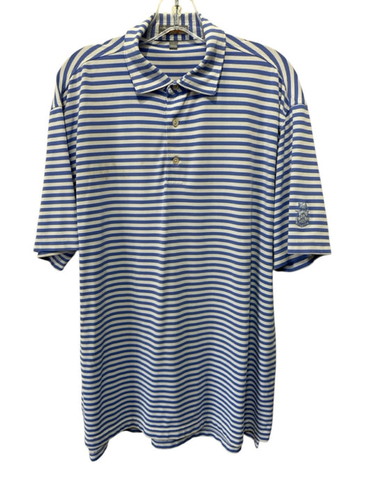 Peter Millar Size L Blue & White Synthetic Striped Polo Men's Short Sleeve Blue & White / L