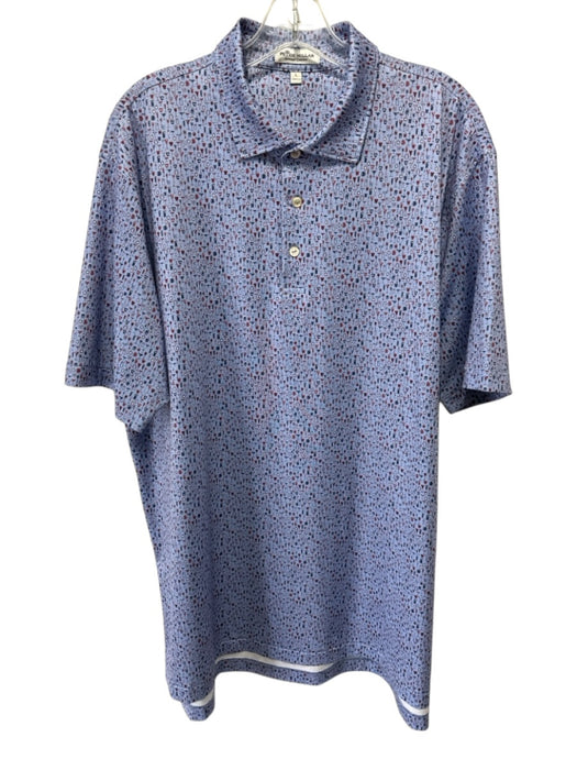 Peter Millar Size L Blue & Red Synthetic Martinis Polo Men's Short Sleeve Blue & Red / L