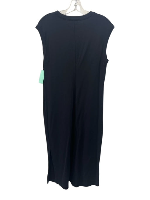 Jigsaw Size Medium Black Cotton Sleeveless Side Slit Front Seam Midi Dress Black / Medium