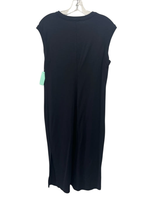 Jigsaw Size Medium Black Cotton Sleeveless Side Slit Front Seam Midi Dress Black / Medium