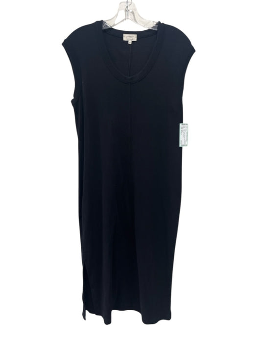 Jigsaw Size Medium Black Cotton Sleeveless Side Slit Front Seam Midi Dress Black / Medium