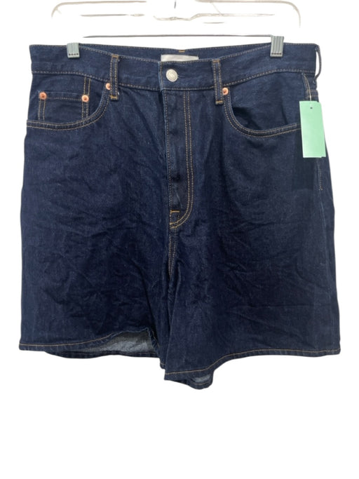 COS Size 31 Dark Wash Cotton Denim High Rise Pockets Wide Leg Bermuda Shorts Dark Wash / 31