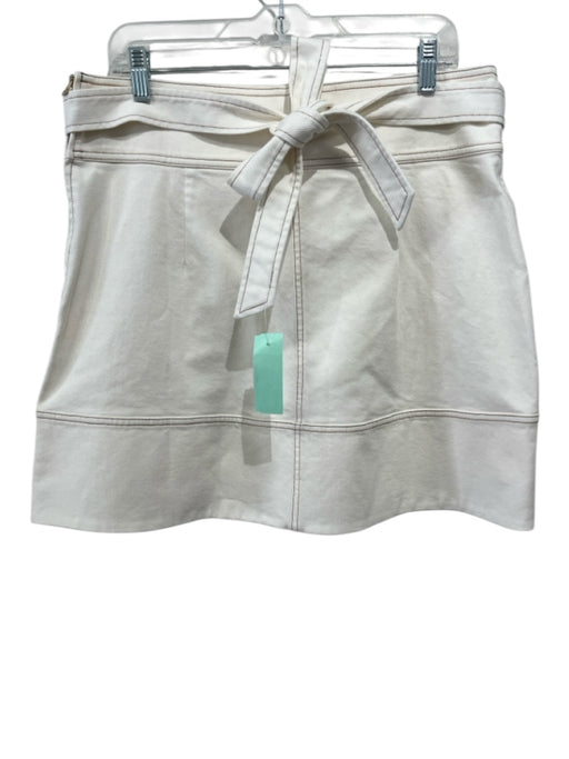 Tanya Taylor Size 12 Cream White Cotton Denim A-line Contrast Stitch Skirt Cream White / 12