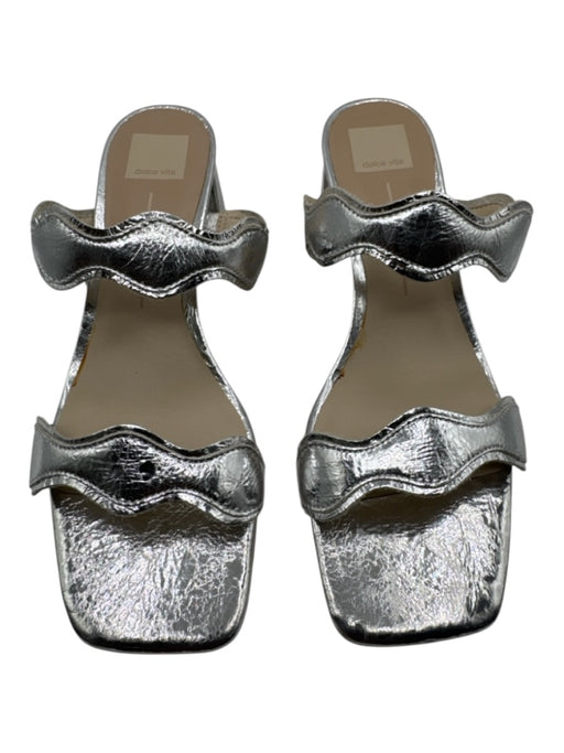 Dolce Vita Shoe Size 9.5 Silver Leather Upper Double Strap Wavy Open Toe Sandals Silver / 9.5