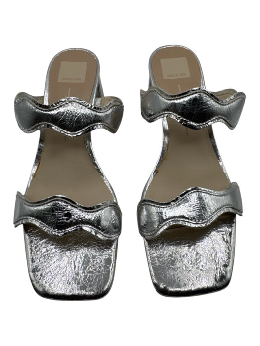 Dolce Vita Shoe Size 9.5 Silver Leather Upper Double Strap Wavy Open Toe Sandals Silver / 9.5