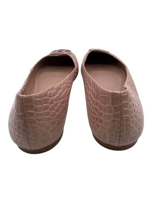 Tory Burch Shoe Size 9.5 Mauve Pink Leather Square Toe Logo Croc Embossed Flats Mauve Pink / 9.5