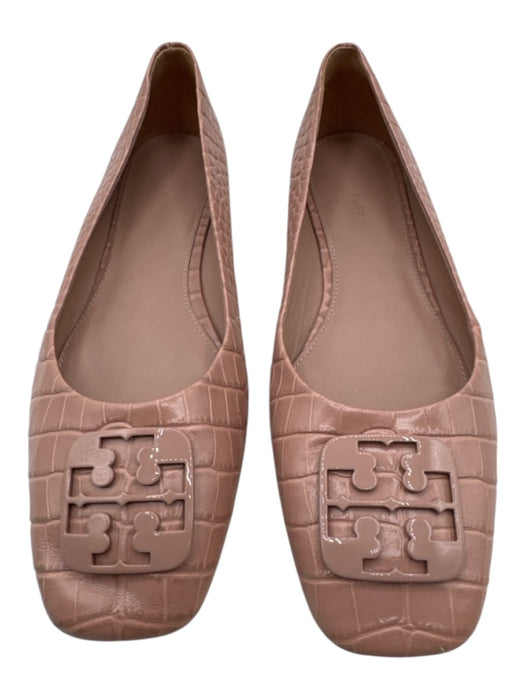 Tory Burch Shoe Size 9.5 Mauve Pink Leather Square Toe Logo Croc Embossed Flats Mauve Pink / 9.5
