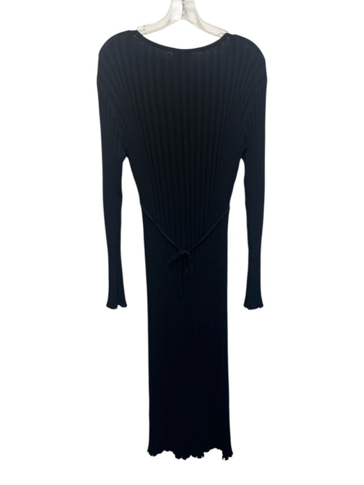 Dissh Size XL Black Viscose Blend Ribbed Knit Long Sleeve V Neck Waist Tie Dress Black / XL