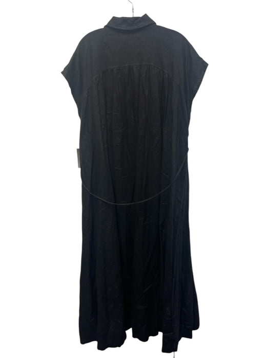 Dissh Size 8 Black Linen Mother of Pearl Button Up Waist tie Sleeveless Dress Black / 8
