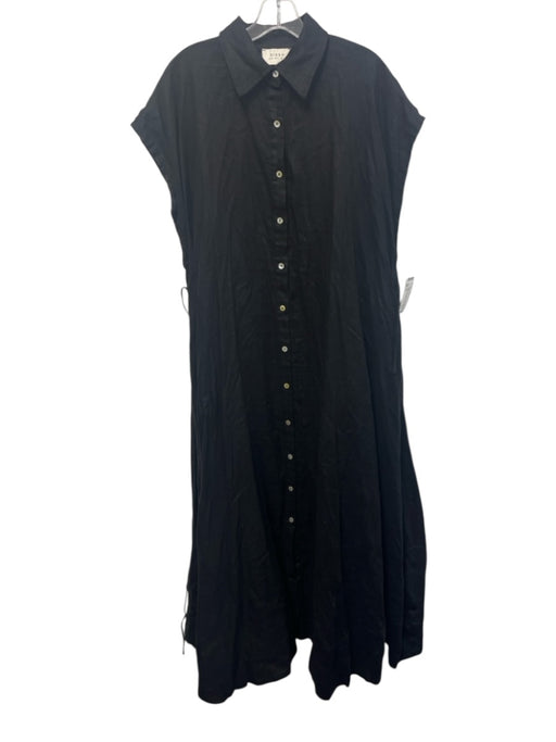 Dissh Size 8 Black Linen Mother of Pearl Button Up Waist tie Sleeveless Dress Black / 8