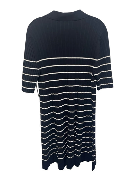 COS Size M Navy & white Viscose Blend Rib Knit Short Sleeve V Neck Dress Navy & white / M