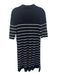 COS Size M Navy & white Viscose Blend Rib Knit Short Sleeve V Neck Dress Navy & white / M