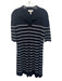COS Size M Navy & white Viscose Blend Rib Knit Short Sleeve V Neck Dress Navy & white / M