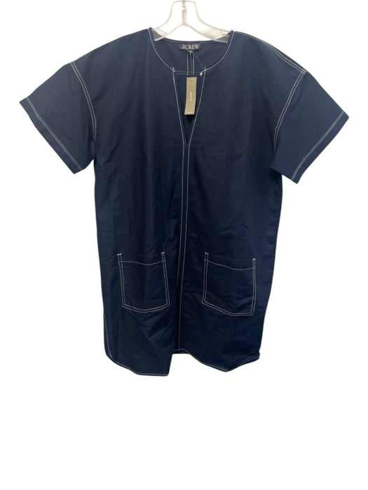 J. Crew Size L Navy & white Cotton Blend Short Sleeve Contrast Stitch Dress Navy & white / L