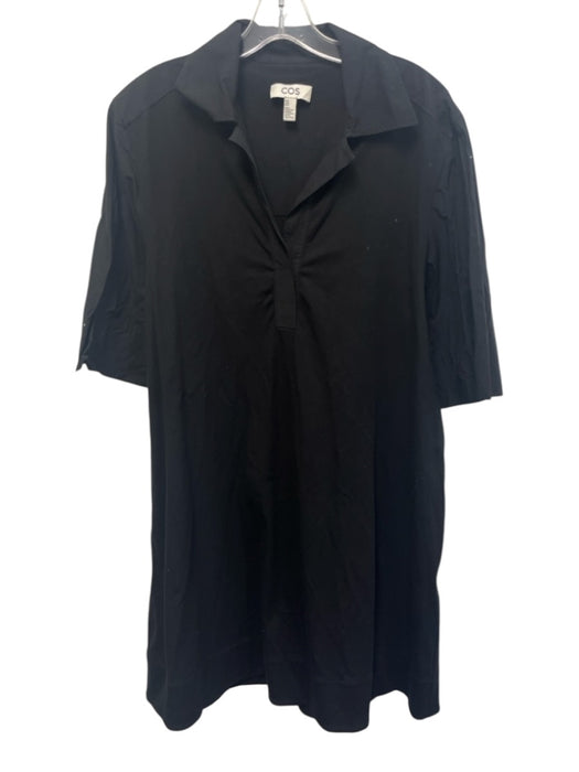 COS Size M Black Cotton V Neck Short Sleeve Fabric Block Shift Dress Black / M
