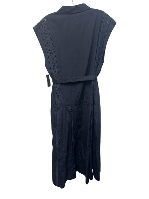 Jaeger Size 18 Navy Blue Cotton Sleeveless Ladder Lace Button Up Midi Dress Navy Blue / 18