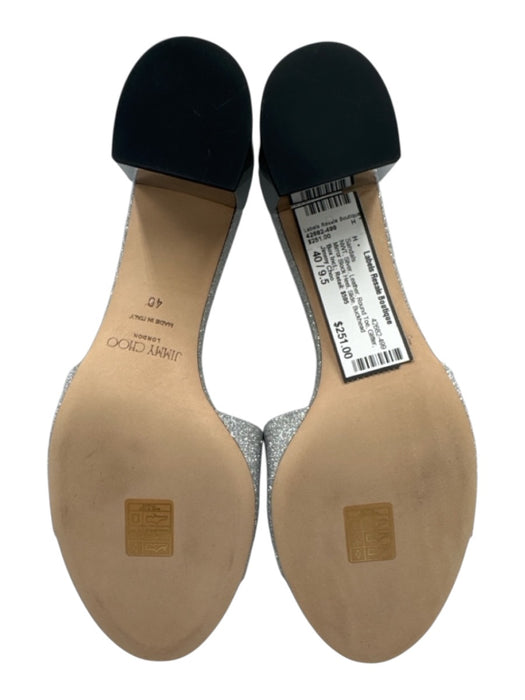 Jimmy Choo Shoe Size 40 / 9.5 Silver Leather Round Toe Glitter Slide Sandals Silver / 40 / 9.5