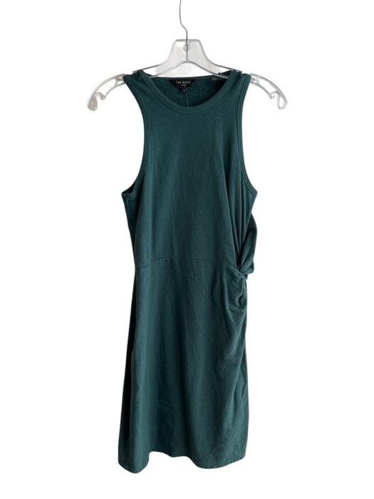 Ted Baker Size 2 Forest Green Cotton Round Neck Sleeveless Gathered Detail Dress Forest Green / 2