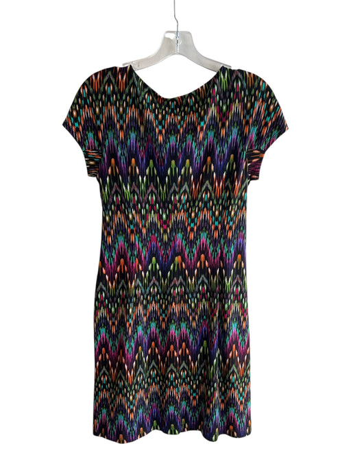 Ellen Tracy Size 6P Black & Multi Polysatin Blend Boat Neck Cap Sleeve Dress Black & Multi / 6P
