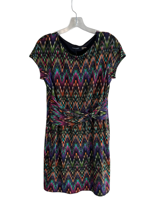 Ellen Tracy Size 6P Black & Multi Polysatin Blend Boat Neck Cap Sleeve Dress Black & Multi / 6P