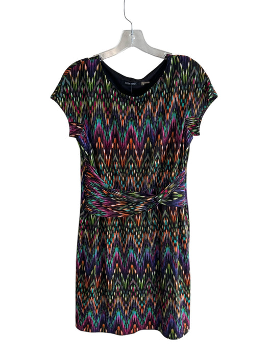 Ellen Tracy Size 6P Black & Multi Polysatin Blend Boat Neck Cap Sleeve Dress Black & Multi / 6P