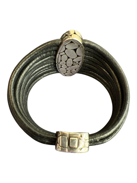 John Hardy Silver & Black Stirling Silver & Leather Lock Closure Cord Bracelet Silver & Black
