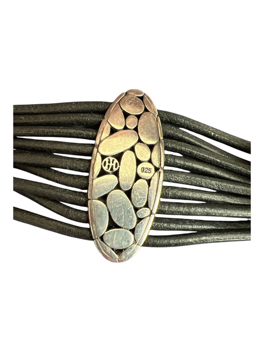 John Hardy Silver & Black Stirling Silver & Leather Lock Closure Cord Bracelet Silver & Black